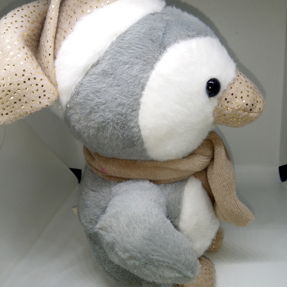 Dan Dee Gray Penguin Plush Glitter Hat Scarf 8" Stuffed Animal Toy Great Cond. - Picture 4 of 4